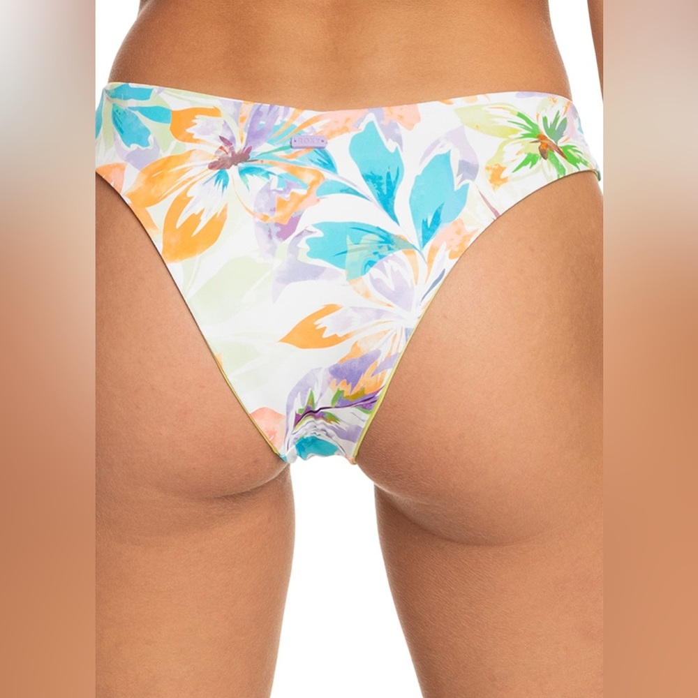 NWT Roxy Retro Revo High Leg Cheeky Bikini Bottom In Snow White Pualani Combo